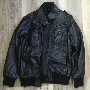 Guess Black Leather Jacket, M